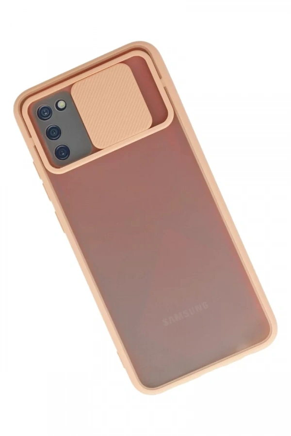 Samsung Galaxy A02S Kılıf Palm Buzlu Kamera Sürgülü Silikon - Pembe