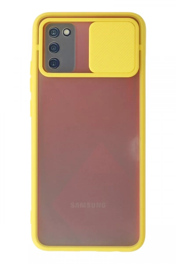Samsung Galaxy A02S Kılıf Palm Buzlu Kamera Sürgülü Silikon - Sarı