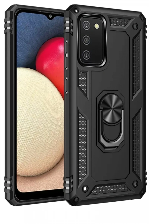 Samsung Galaxy A02S Kılıf Sofya Yüzüklü Silikon Kapak - Siyah