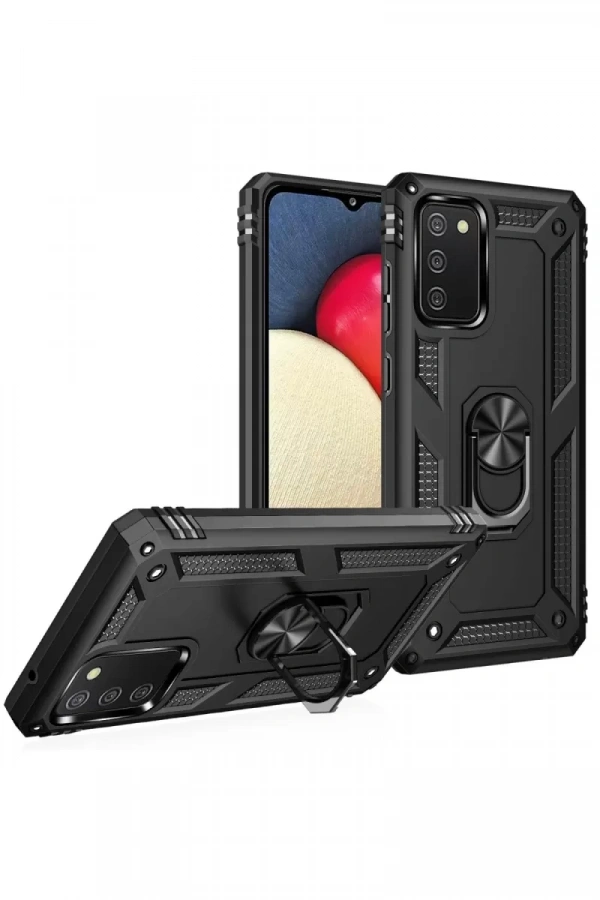 Samsung Galaxy A02S Kılıf Sofya Yüzüklü Silikon Kapak - Siyah