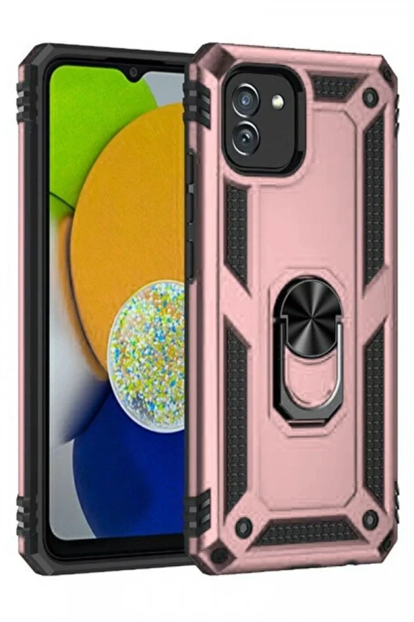 Samsung Galaxy A03 Kılıf Sofya Yüzüklü Silikon Kapak - Rose