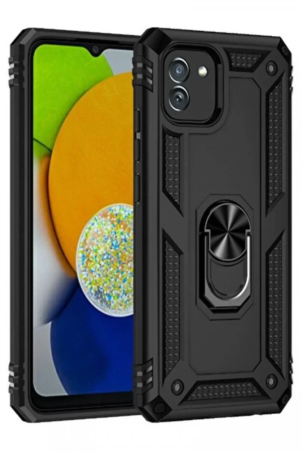 Samsung Galaxy A03 Kılıf Sofya Yüzüklü Silikon Kapak - Siyah