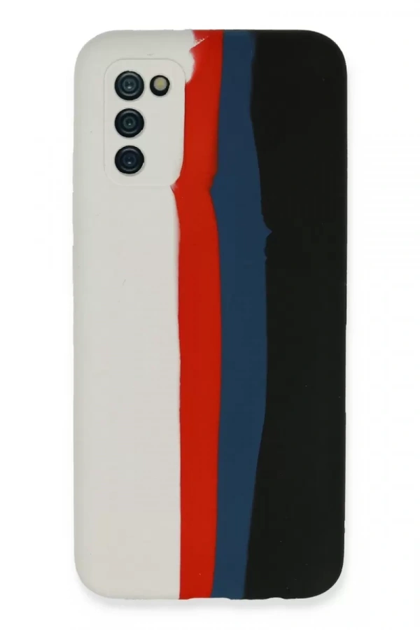Samsung Galaxy A03S Kılıf Ebruli Lansman Silikon - Beyaz-Siyah