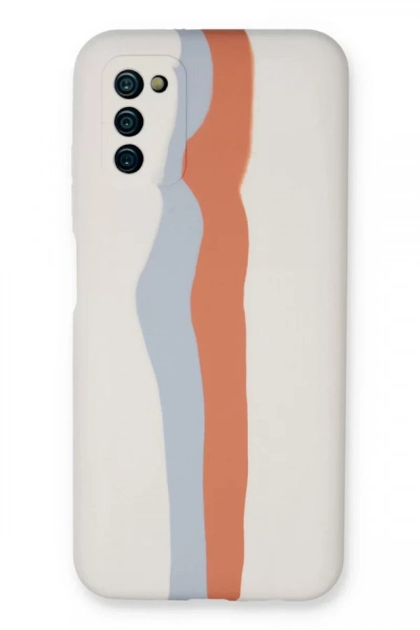 Samsung Galaxy A03S Kılıf Ebruli Lansman Silikon - Beyaz-Turuncu