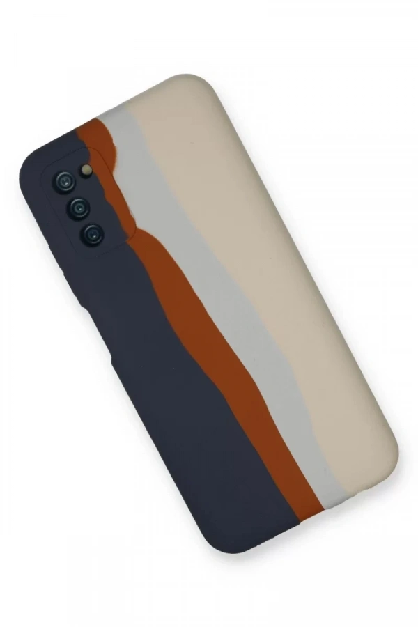 Samsung Galaxy A03S Kılıf Ebruli Lansman Silikon - Lacivert-Krem