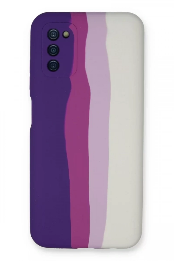 Samsung Galaxy A03S Kılıf Ebruli Lansman Silikon - Mor-Beyaz