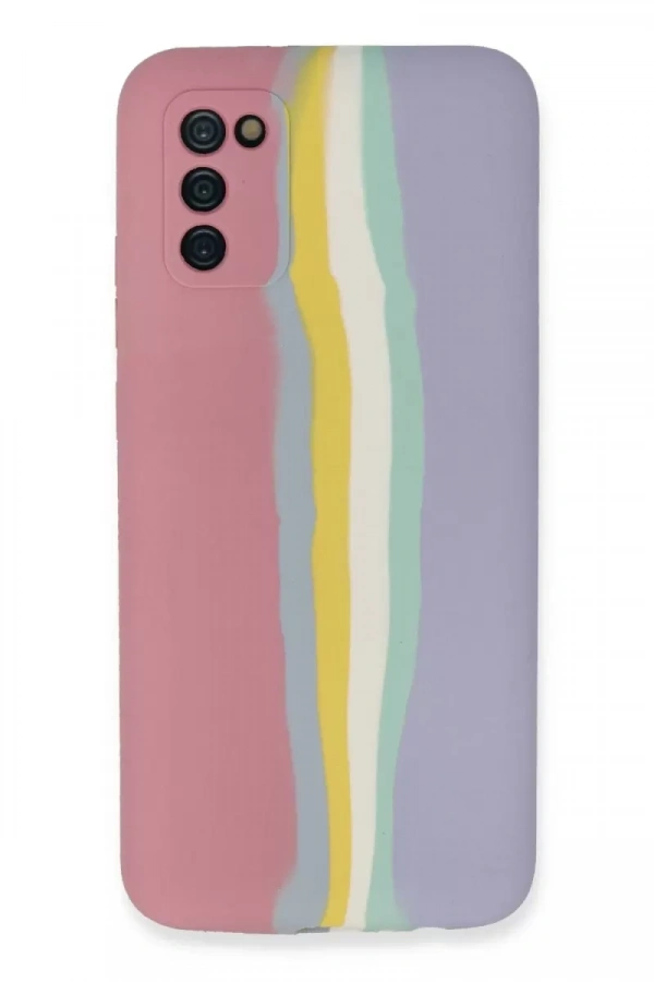 Samsung Galaxy A03S Kılıf Ebruli Lansman Silikon - Pembe-Lila