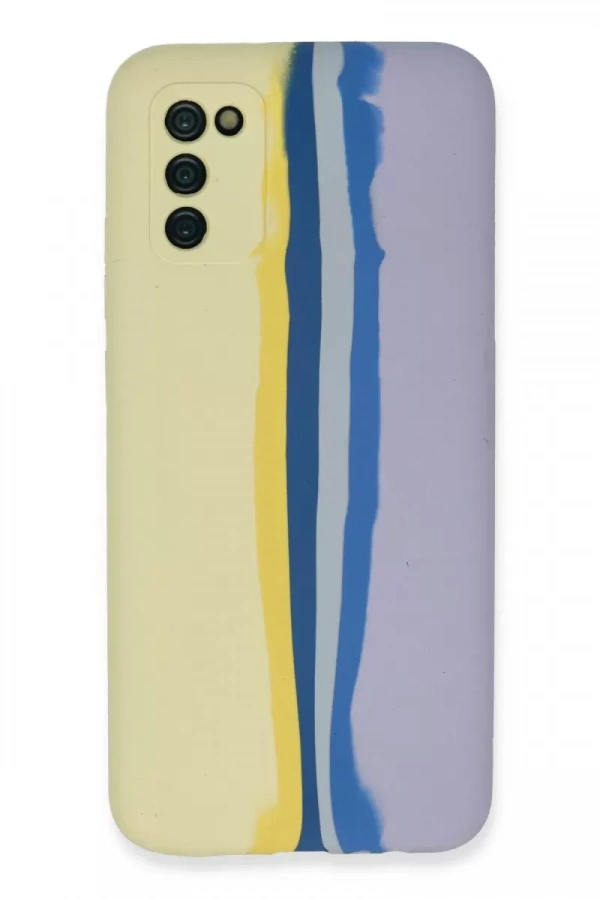 Samsung Galaxy A03S Kılıf Ebruli Lansman Silikon - Sarı-Lila
