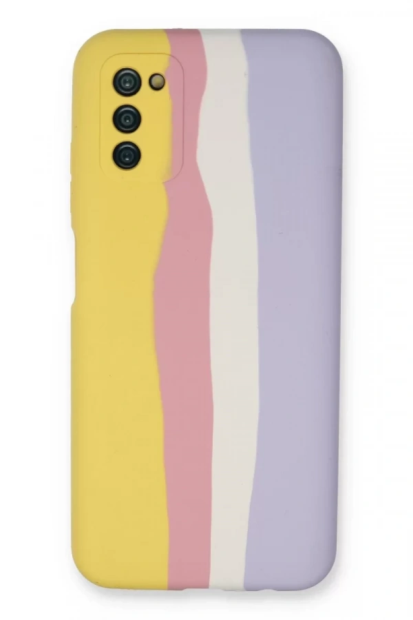 Samsung Galaxy A03S Kılıf Ebruli Lansman Silikon - Sarı-Mavi