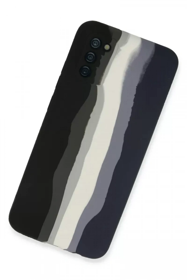 Samsung Galaxy A03S Kılıf Ebruli Lansman Silikon - Siyah-Lacivert