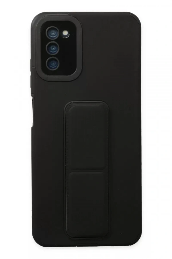 Samsung Galaxy A03S Kılıf Mega Standlı Silikon - Siyah