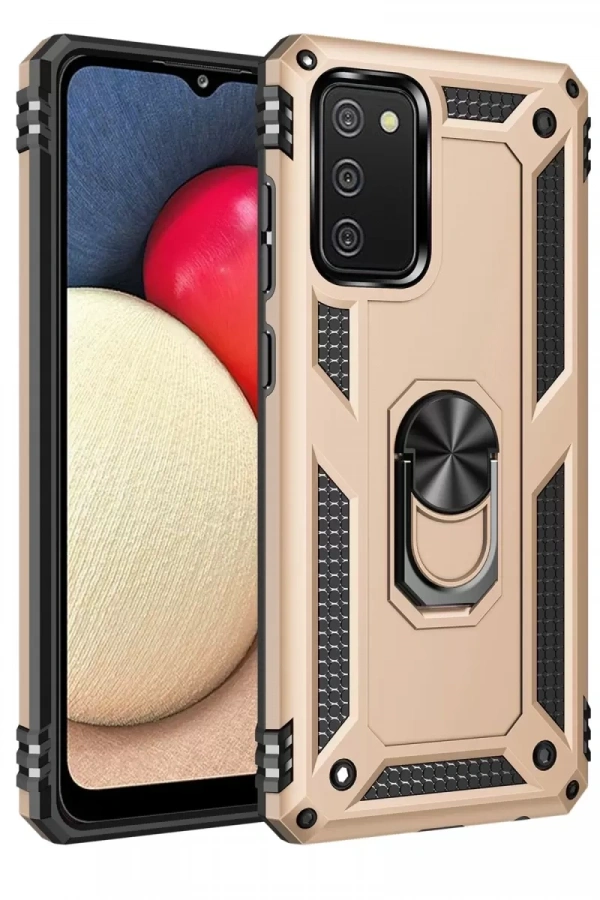 Samsung Galaxy A03S Kılıf Sofya Yüzüklü Silikon Kapak - Gold