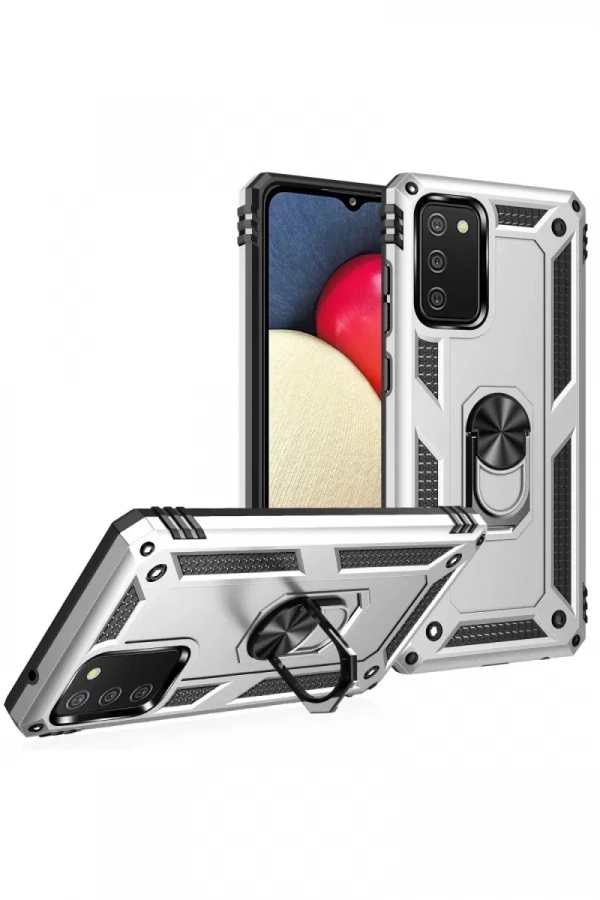 Samsung Galaxy A03S Kılıf Sofya Yüzüklü Silikon Kapak - Gümüş