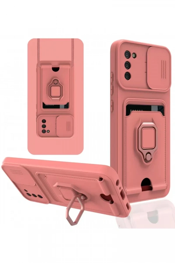 Samsung Galaxy A03S Kılıf Zuma Kartvizitli Yüzüklü Silikon - Pembe