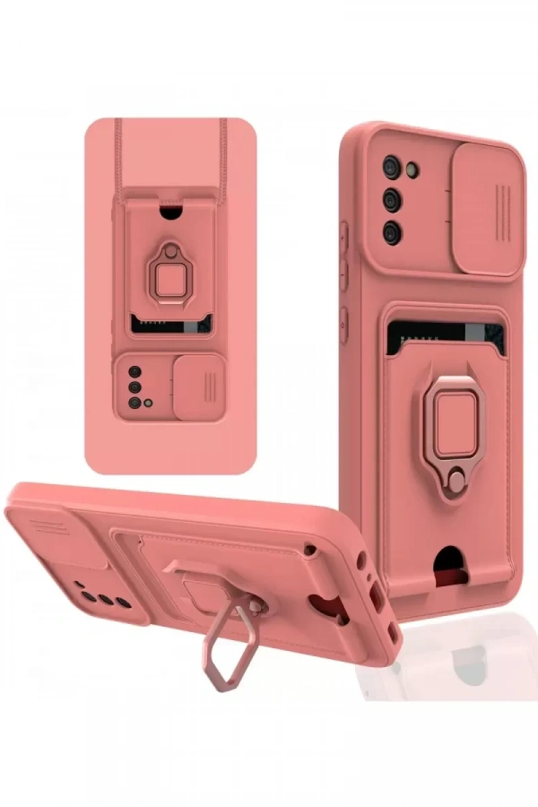 Samsung Galaxy A03S Kılıf Zuma Kartvizitli Yüzüklü Silikon - Pembe