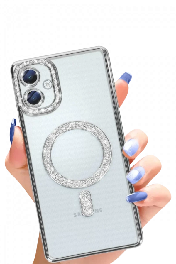 Samsung Galaxy A06 Joke Simli Magneticsafe Kılıf - Gümüş