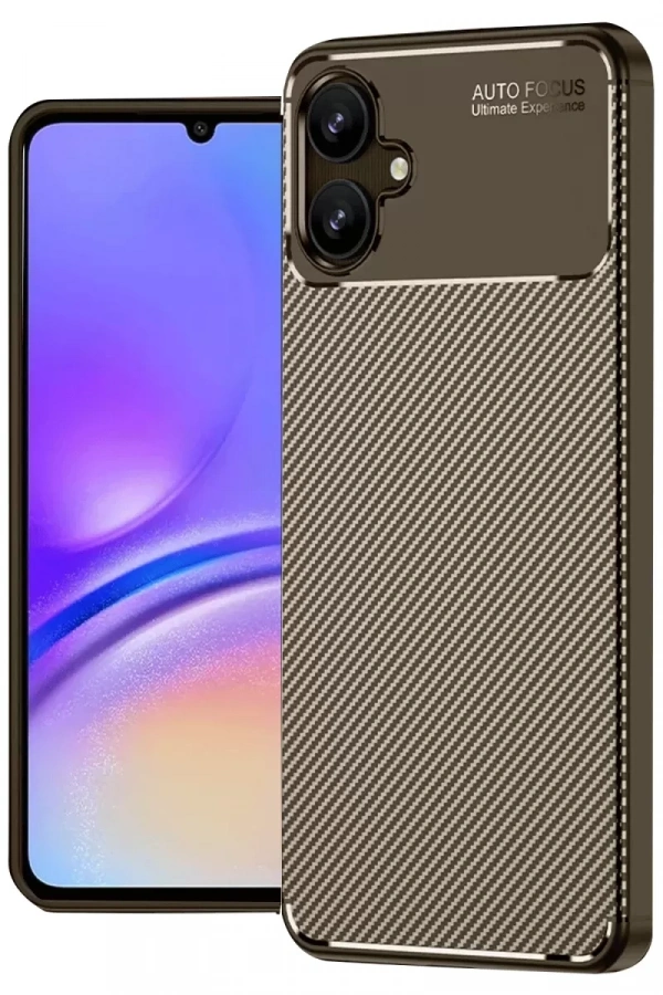 Samsung Galaxy A06 Kılıf Auto Focus Karbon Kapak - Kahverengi
