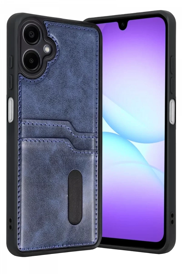 Samsung Galaxy A07 4G Sara Kartvizitli Deri Kılıf - Lacivert