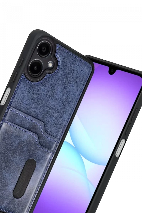 Samsung Galaxy A07 4G Sara Kartvizitli Deri Kılıf - Lacivert