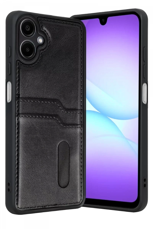 Samsung Galaxy A07 4G Sara Kartvizitli Deri Kılıf - Siyah