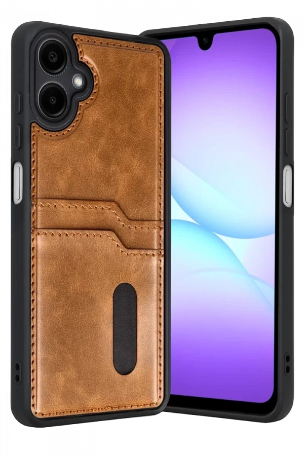 Samsung Galaxy A07 4G Sara Kartvizitli Deri Kılıf - Taba