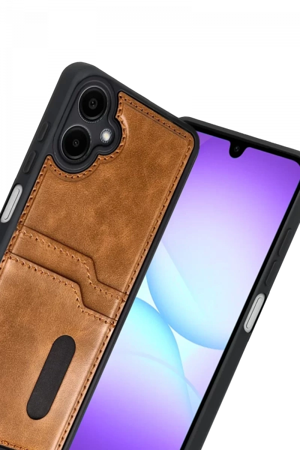 Samsung Galaxy A07 4G Sara Kartvizitli Deri Kılıf - Taba