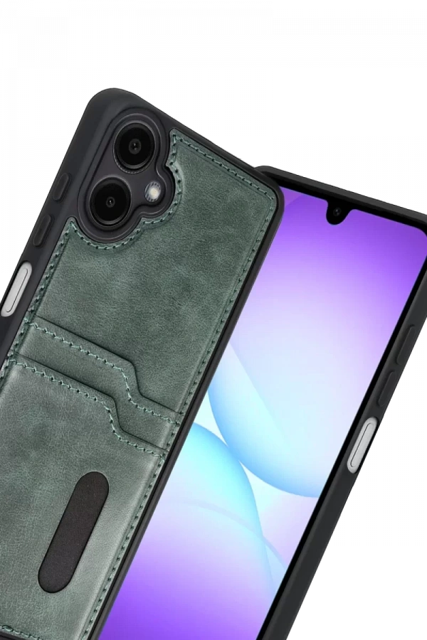 Samsung Galaxy A07 4G Sara Kartvizitli Deri Kılıf - Yeşil