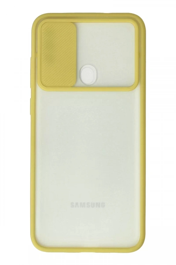 Samsung Galaxy A11 Kılıf Palm Buzlu Kamera Sürgülü Silikon - Sarı