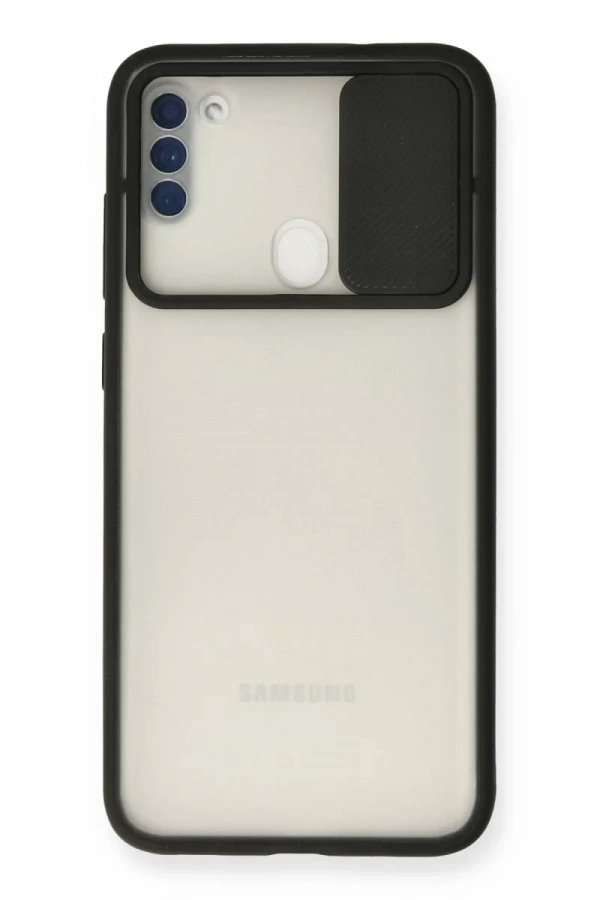 Samsung Galaxy A11 Kılıf Palm Buzlu Kamera Sürgülü Silikon - Siyah