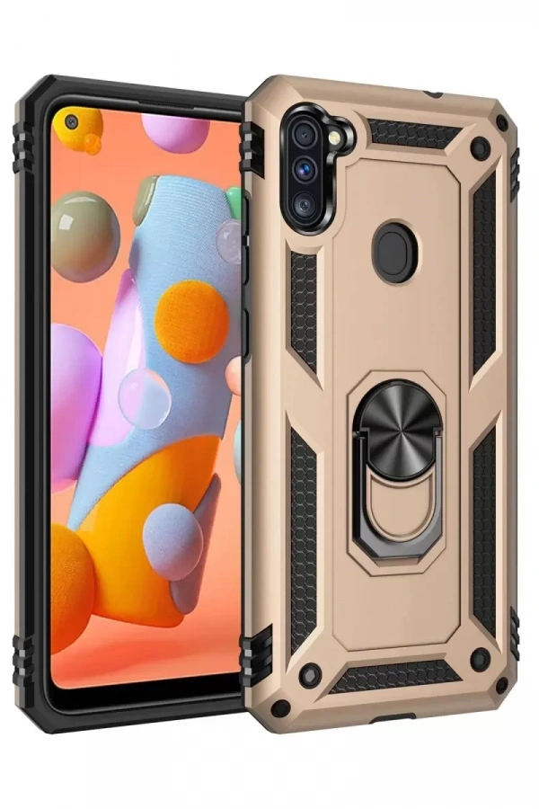 Samsung Galaxy A11 Kılıf Sofya Yüzüklü Silikon Kapak - Gold