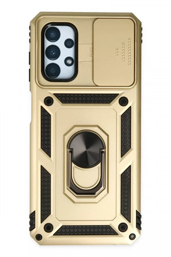 Samsung Galaxy A13 4G Kılıf Pars Lens Yüzüklü Silikon - Gold