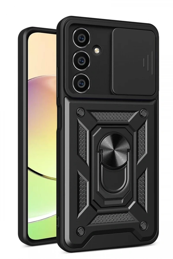 Samsung Galaxy A15 4G Kılıf Pars Lens Yüzüklü Silikon - Siyah