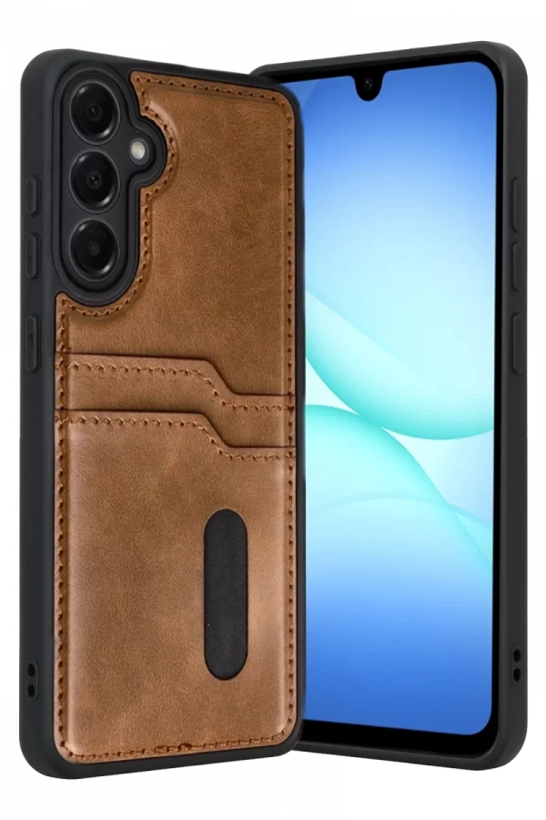 Samsung Galaxy A17 5G Sara Kartvizitli Deri Kılıf - Taba