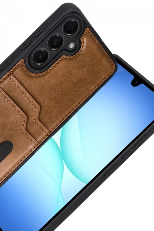 Samsung Galaxy A17 5G Sara Kartvizitli Deri Kılıf - Taba