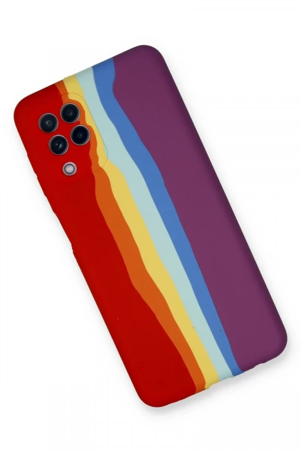 Samsung Galaxy A22 Kılıf Ebruli Lansman Silikon - Kırmızı-Mor