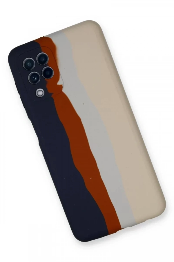 Samsung Galaxy A22 Kılıf Ebruli Lansman Silikon - Lacivert-Krem
