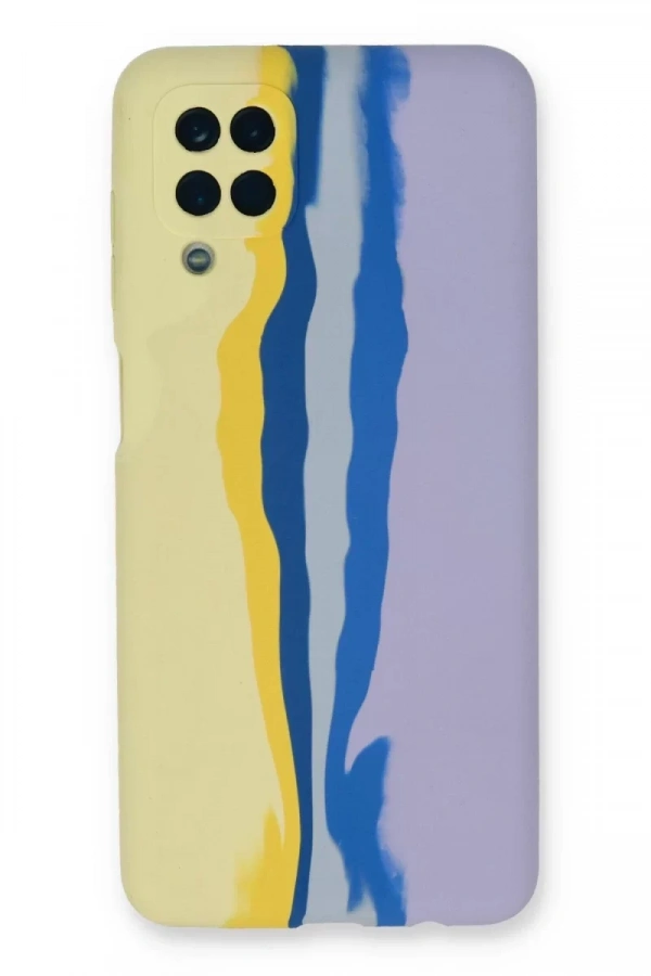 Samsung Galaxy A22 Kılıf Ebruli Lansman Silikon - Sarı-Lila