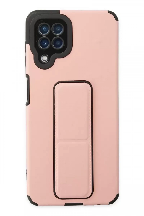 Samsung Galaxy A22 Kılıf Mega Standlı Silikon - Pudra