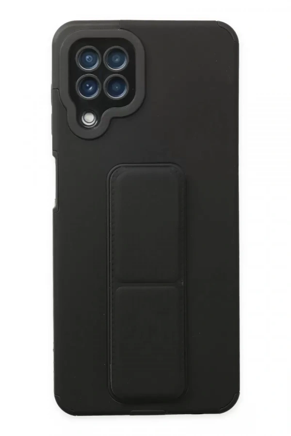 Samsung Galaxy A22 Kılıf Mega Standlı Silikon - Siyah