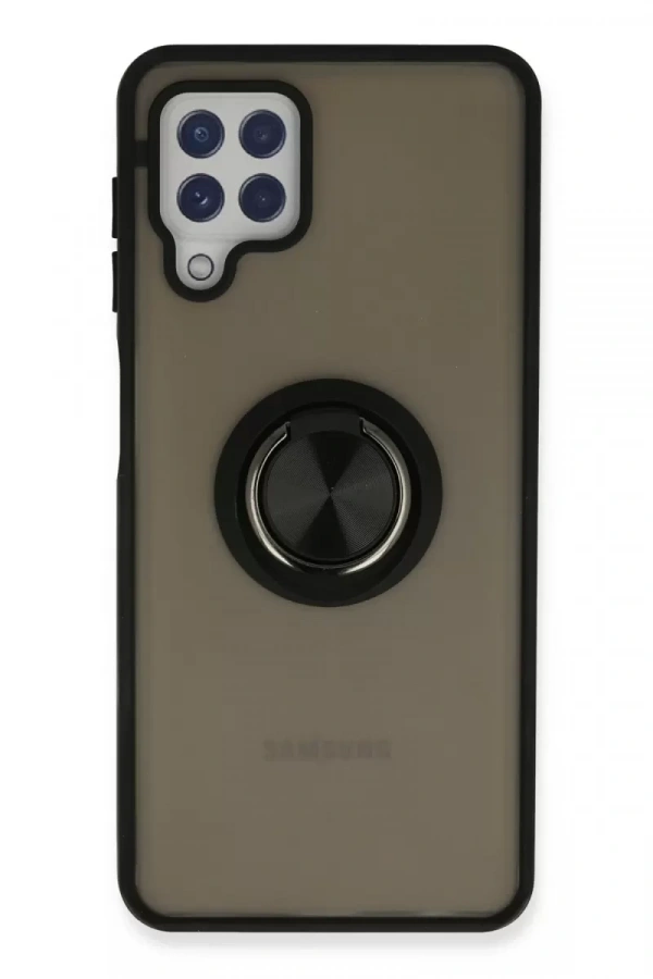 Samsung Galaxy A22 Kılıf Montreal Yüzüklü Silikon Kapak - Siyah