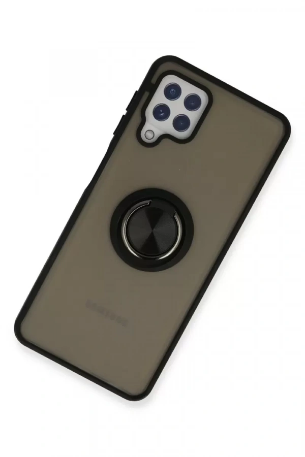 Samsung Galaxy A22 Kılıf Montreal Yüzüklü Silikon Kapak - Siyah