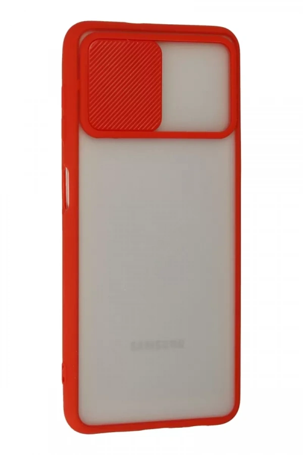 Samsung Galaxy A22 Kılıf Palm Buzlu Kamera Sürgülü Silikon - Kırmızı