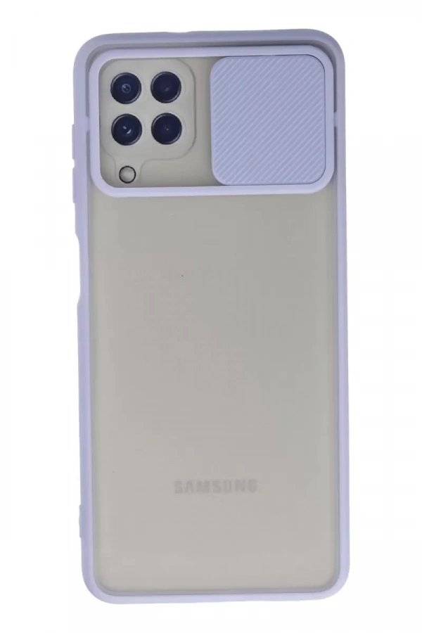 Samsung Galaxy A22 Kılıf Palm Buzlu Kamera Sürgülü Silikon - Lila