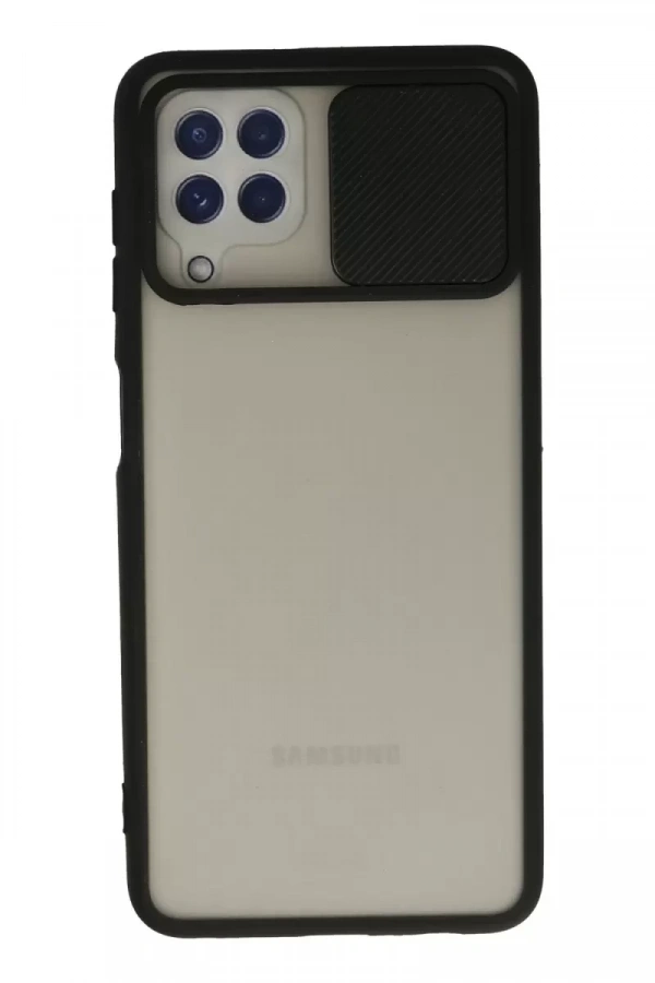 Samsung Galaxy A22 Kılıf Palm Buzlu Kamera Sürgülü Silikon - Siyah