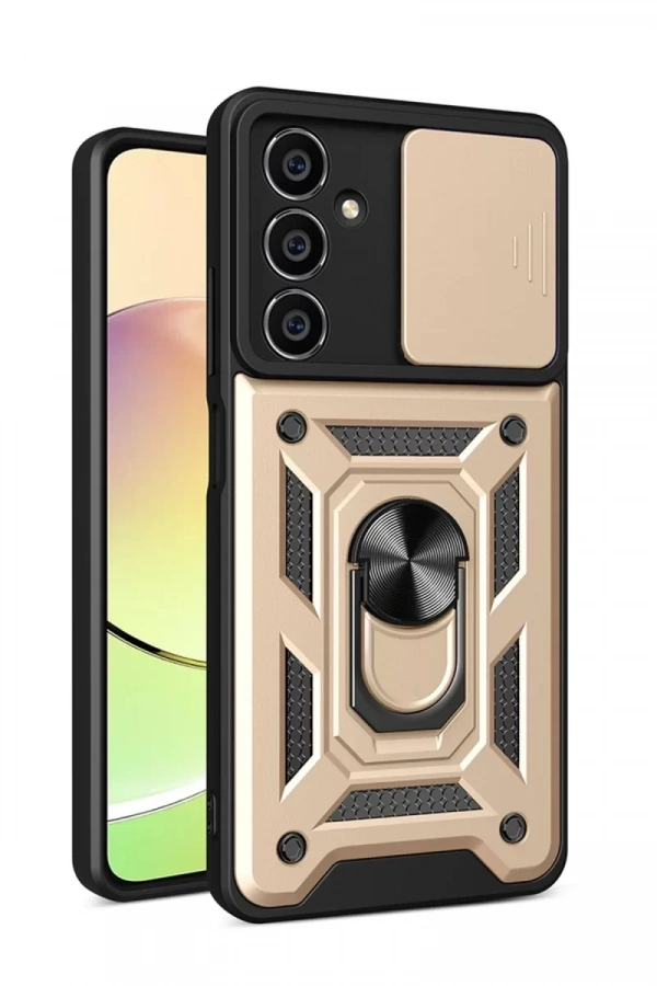 Samsung Galaxy A25 5G Kılıf Pars Lens Yüzüklü Silikon - Gold