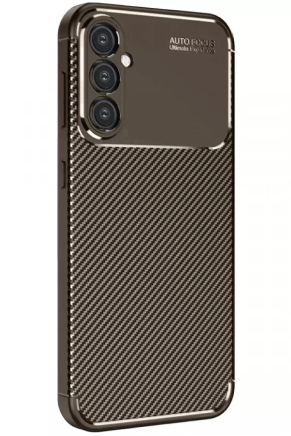 Samsung Galaxy A26 Kılıf Auto Focus Karbon Kapak - Kahverengi