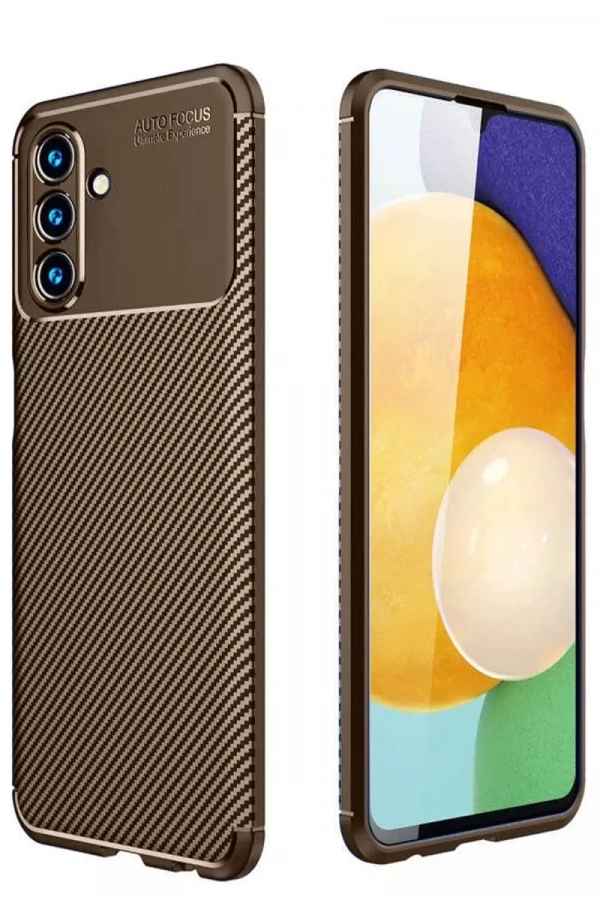 Samsung Galaxy A36 Kılıf Auto Focus Karbon Kapak - Kahverengi