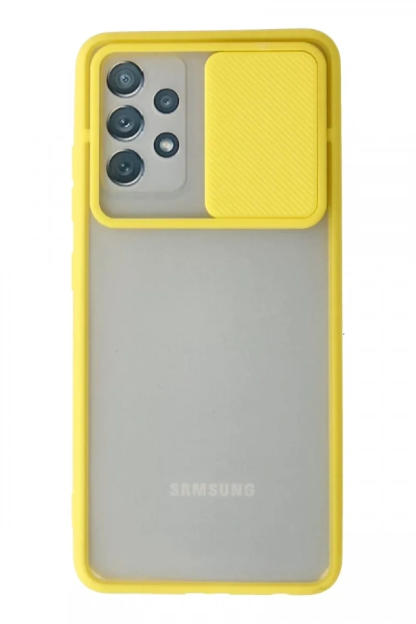Samsung Galaxy A52 Kılıf Palm Buzlu Kamera Sürgülü Silikon - Sarı