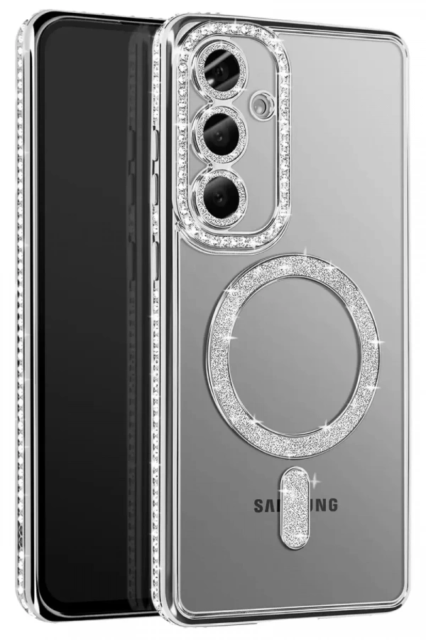 Samsung Galaxy A57 5G Joke Simli Magneticsafe Kılıf - Gümüş