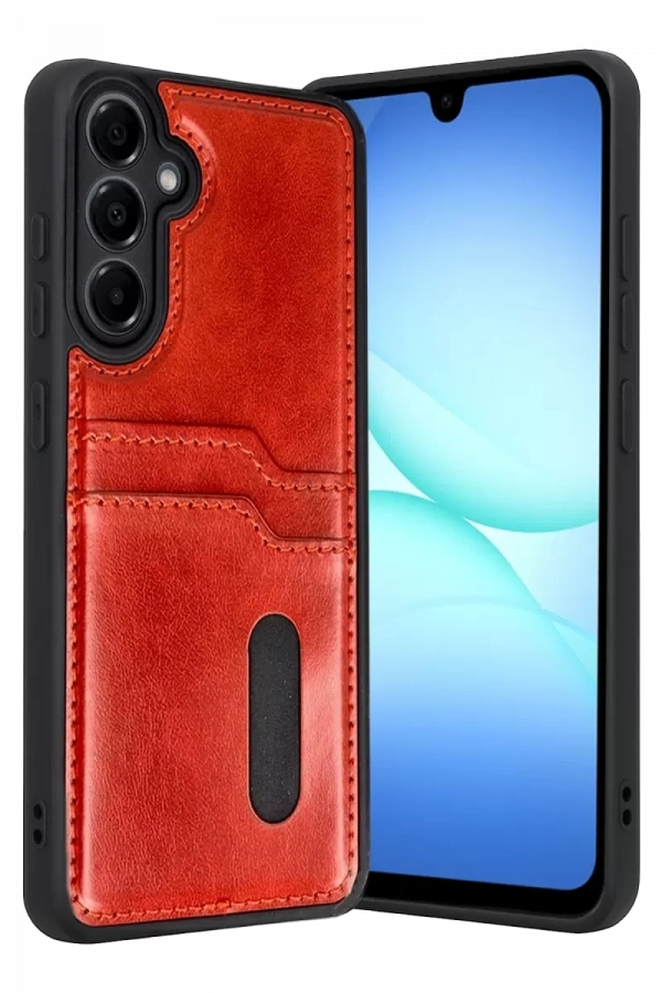 Samsung Galaxy A57 5G Sara Kartvizitli Deri Kılıf - Kırmızı